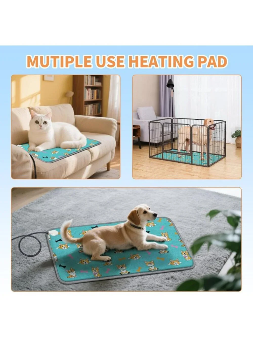 Cozy Electric Heating Pad for Cats & Dogs, 18x18, Digital Temp Control & Timer
